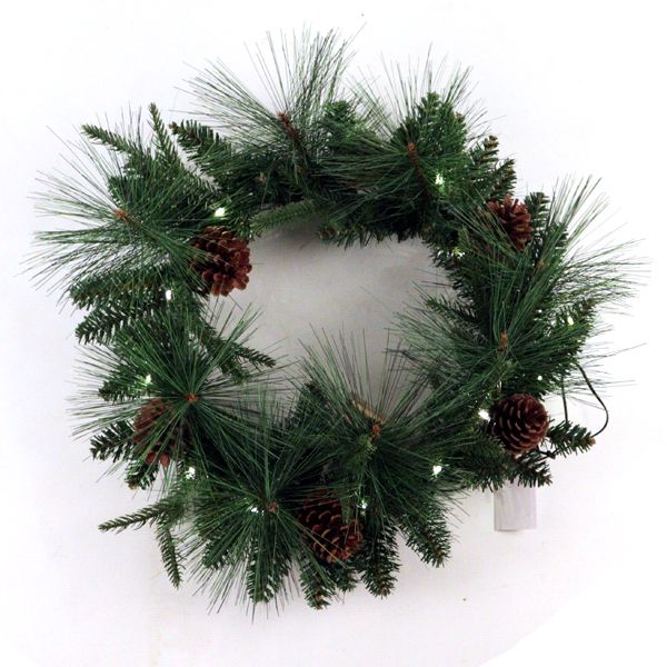 PINE WREATH WITH CONES AND LED LIGHTS