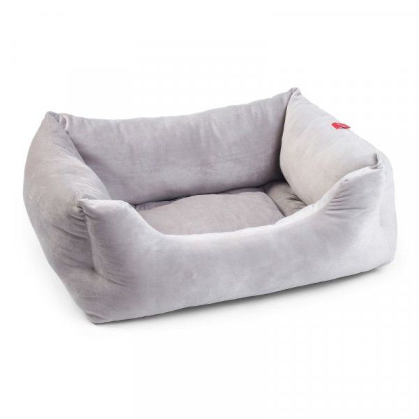 SILVER GREY VELOUR SQUARE DOG BED large
