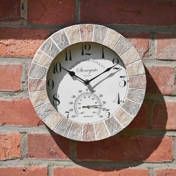 STONEGATE WALL CLOCK & THERMOMETER 10 IN