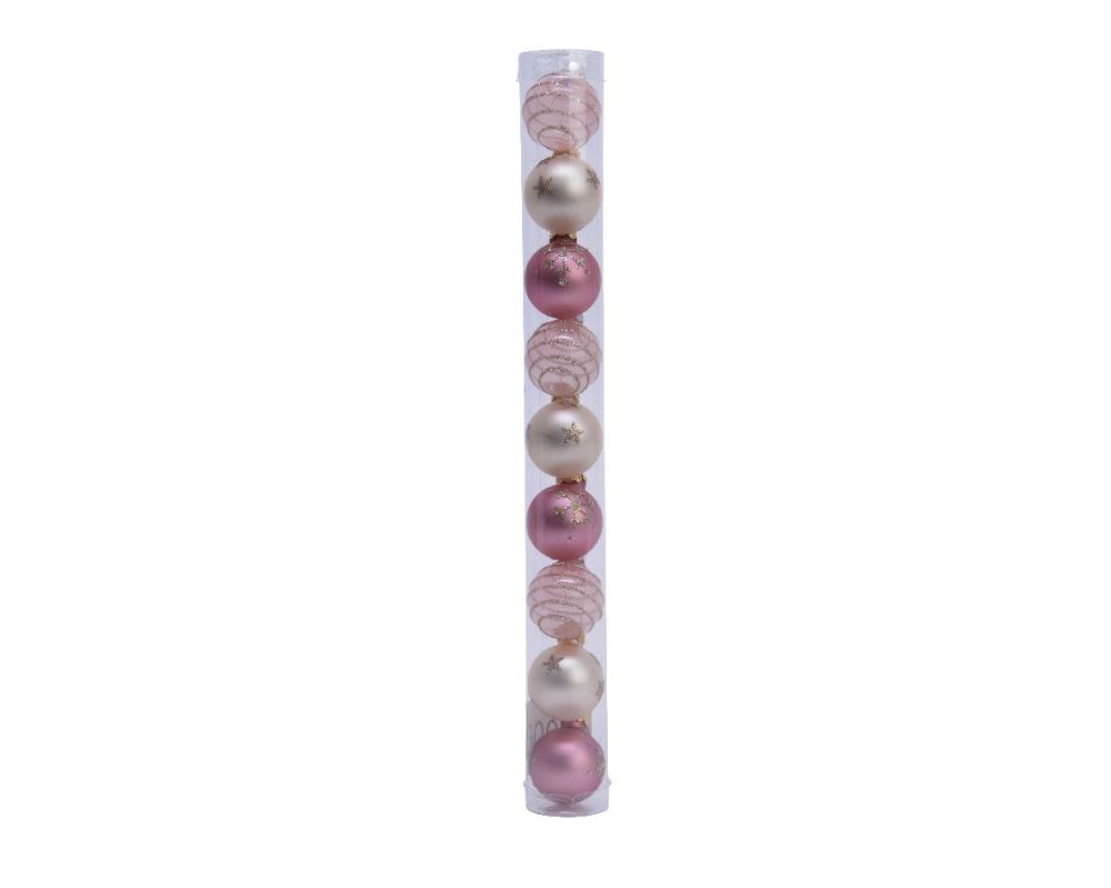 MINI BAUBLES GLASS PINK TUBE OF 9