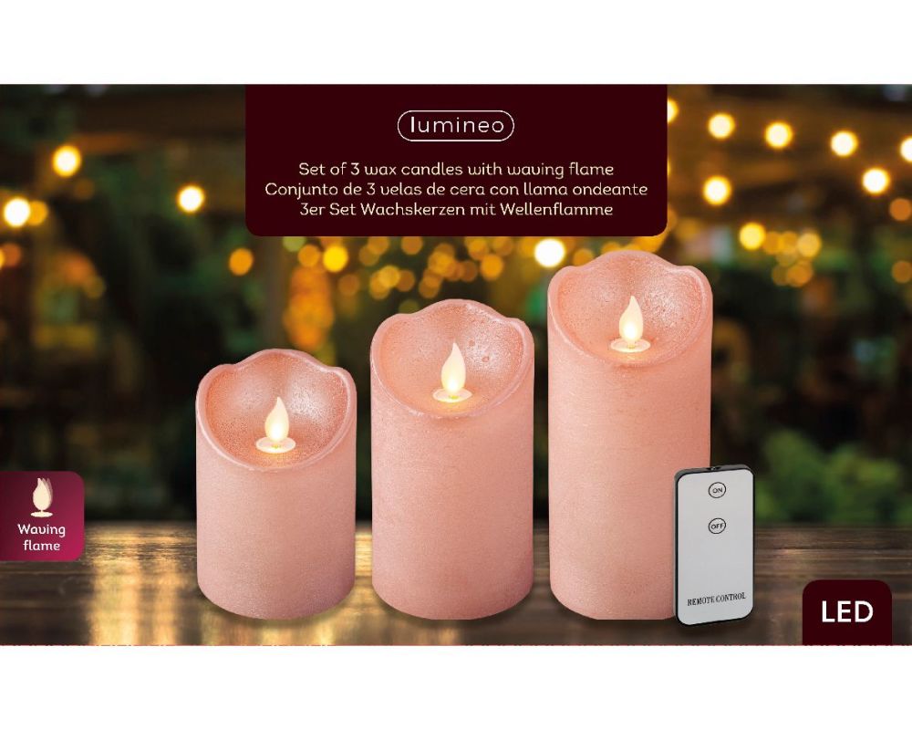LED Waving Candles- pink - Set of 3