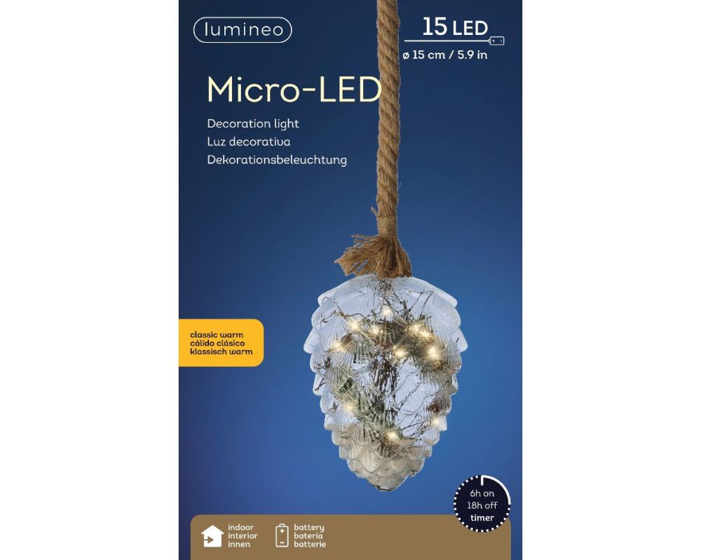 Micro LED Transparent Natural Pinecone - dia 15 cm