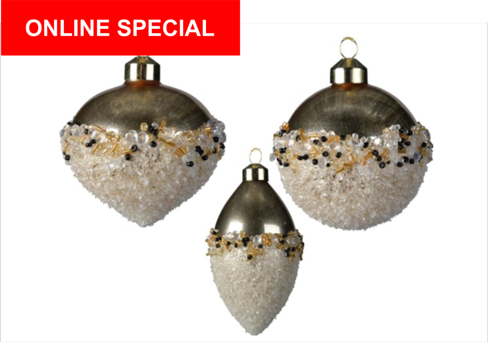 GOLD BAUBLE WITH SPARKLING FINISH set of 3