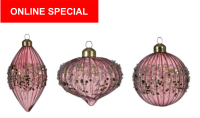 DARK PINK BAUBLE WITH GLITTER BORDER set of 3 Baubles