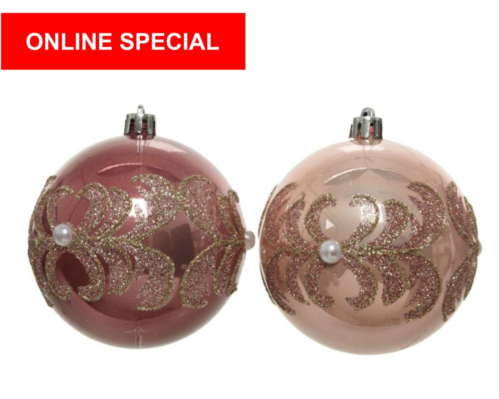 SET OF 2 BAUBLE VELVET PINK WITH GLITTERS