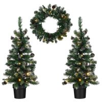 LED NORTON FROSTED SET OF 3 - 2 POTTED TREES AND WREATH - BATTERY OPERATED