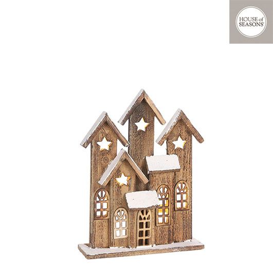 Festive Wooden House Village - Battery Operated