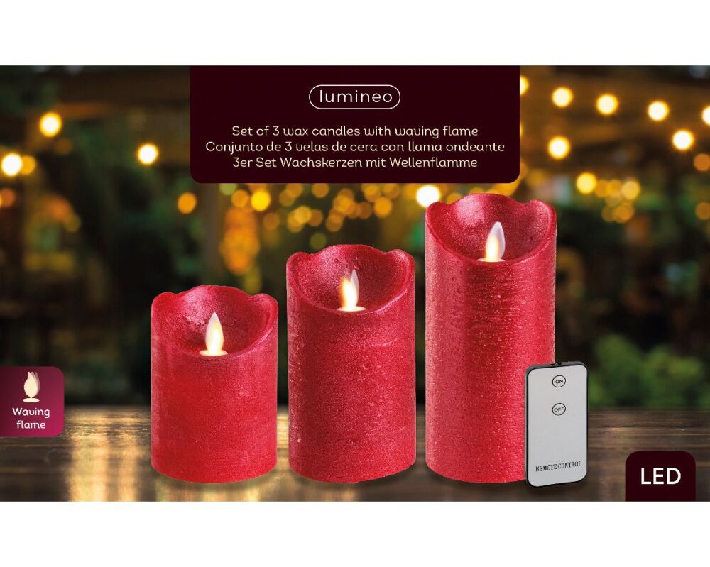 LED Waving Candles - set of 3 - Red