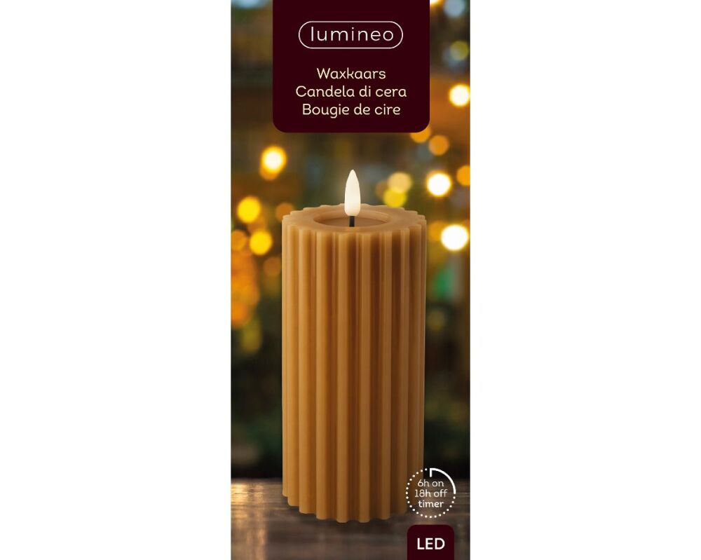 LED Waxed Carved Candle - Brown