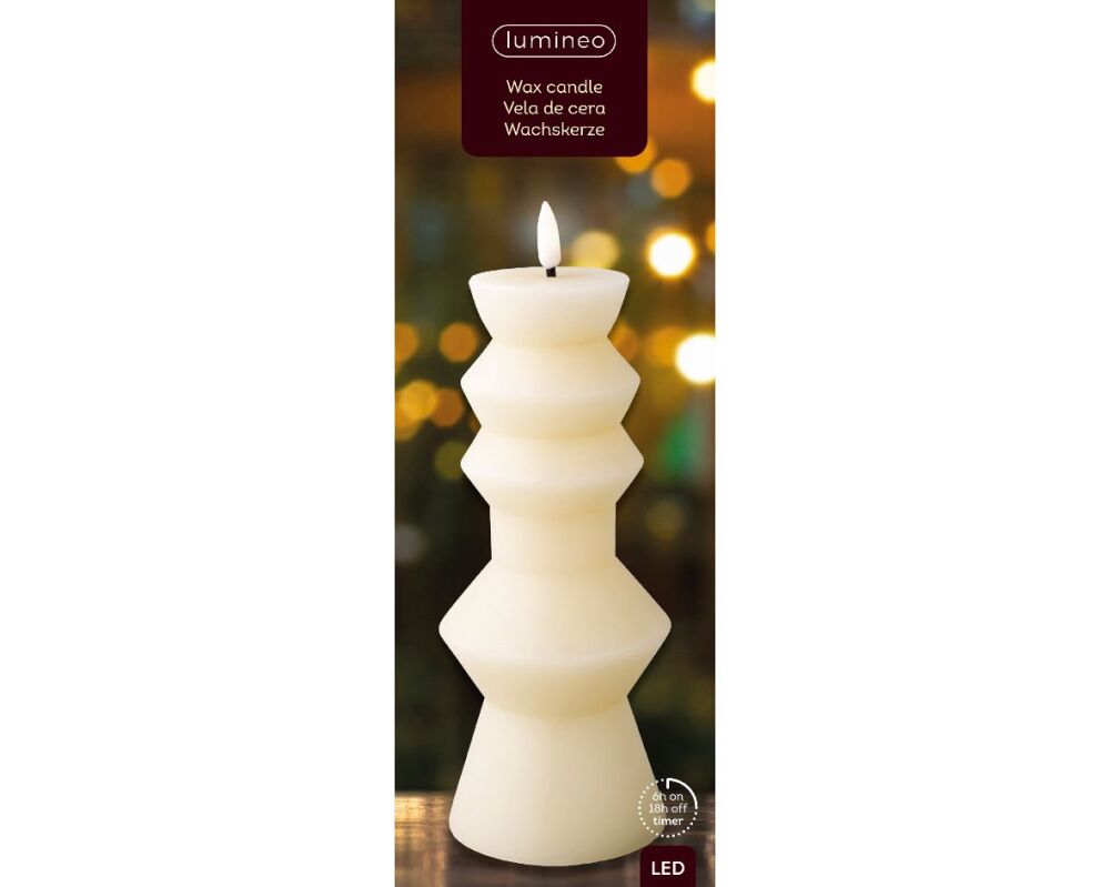 Led Wick Ripple Candle Tall - Cream