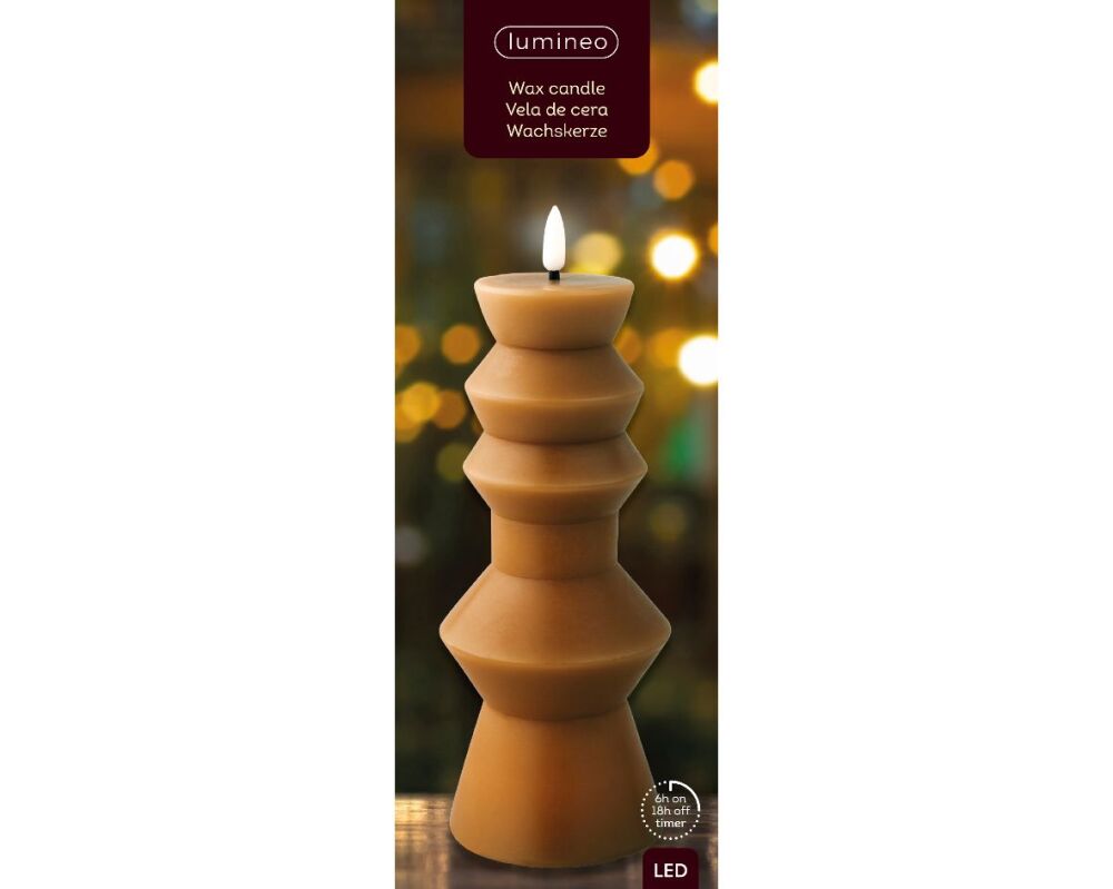 Led Wick Ripple Candle Tall - Brown
