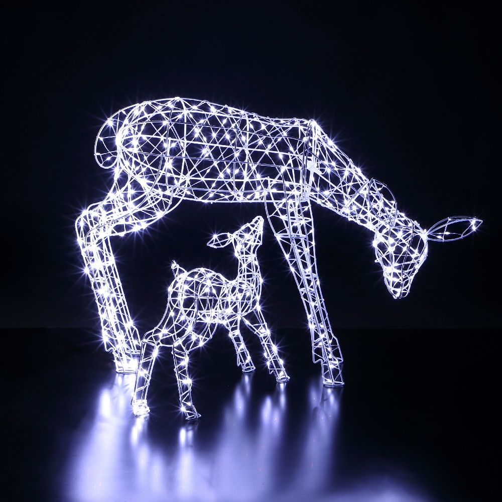 White Frame - Woburn Deer & Fawn - 70cm - 460 Flexi Wire Leds