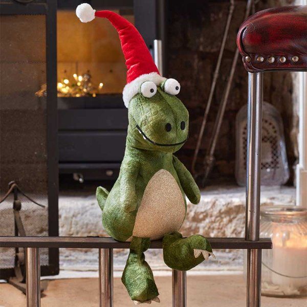 Plush Xmas Figure - Festive Dino - Seated - Green