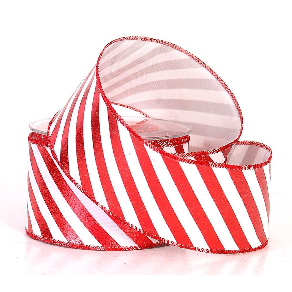 Ribbon Foil Red White Diagonal Stripe - 6.7cm x 9.1m