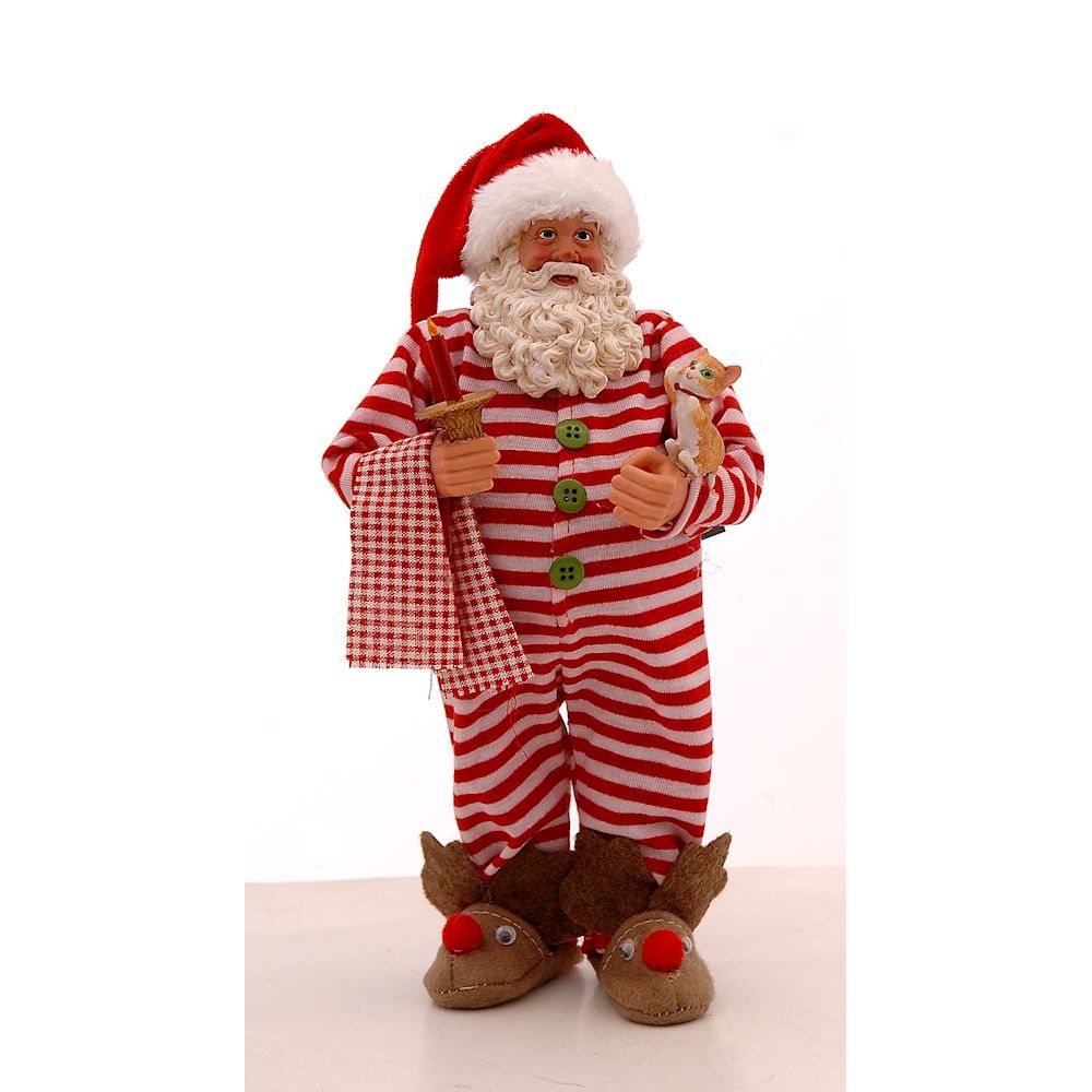 Red/white standing pyjama Santa Claus in Pyjamas- Standing - 28cm