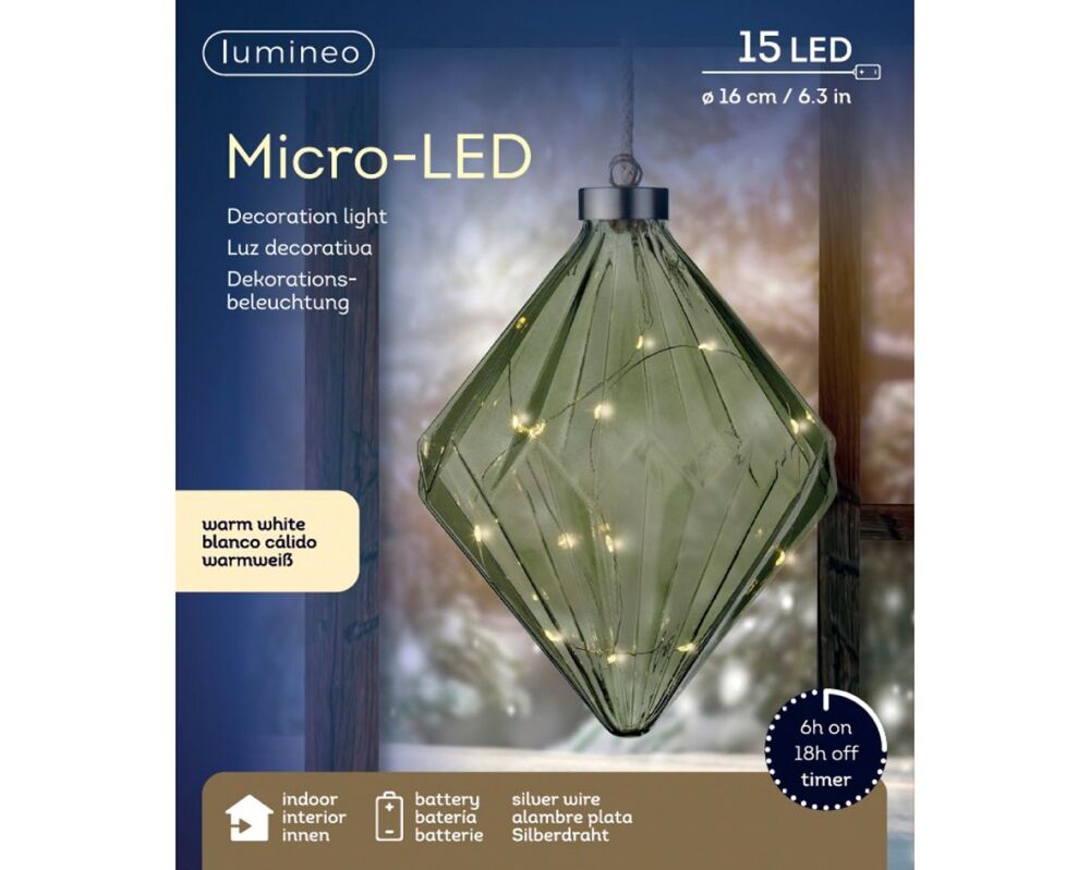 In-Lit Hanging Glass Decor - Diamond - Green