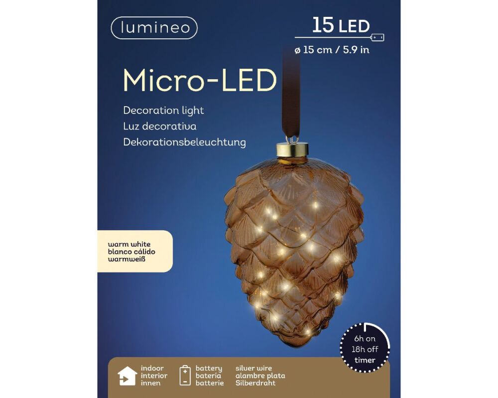 In-Lit Hanging Glass Decor - Pinecone - Brown