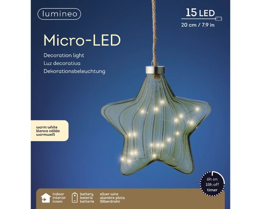 In-Lit Hanging Glass Decor - Star - Green