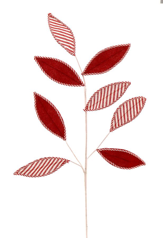 Christmas Branch red & white stripes leaves - 77cm