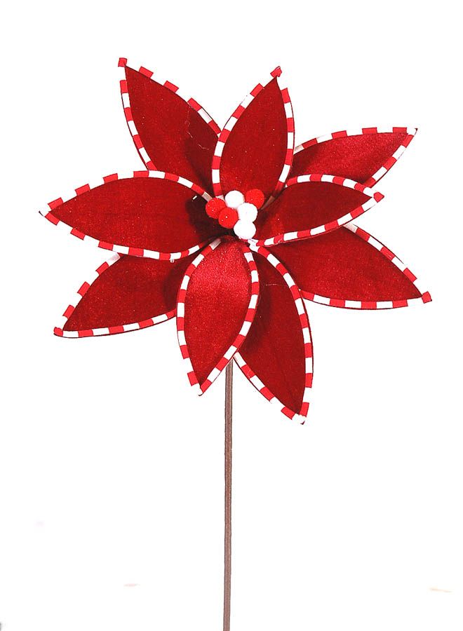 Christmas Branch red flower & white stripes - 50cm