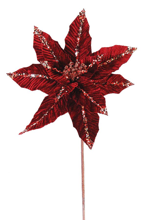 Christmas  Branch - Bordeaux & glittered flowers