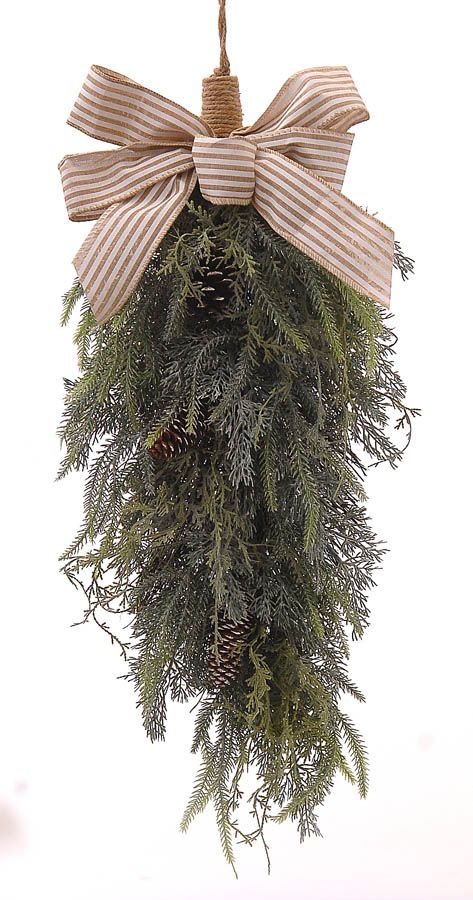 Christmas Green Hanging Teardrop with Pinecones - 70cm