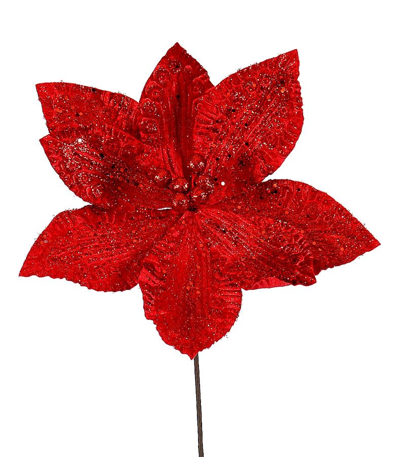 Christmas Poinsettia - Red glittered flower