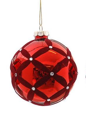 Christmas Bauble Red with Flock - 10cm-Glass