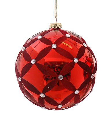 Christmas Bauble Red with Flock - 12cm-Glass