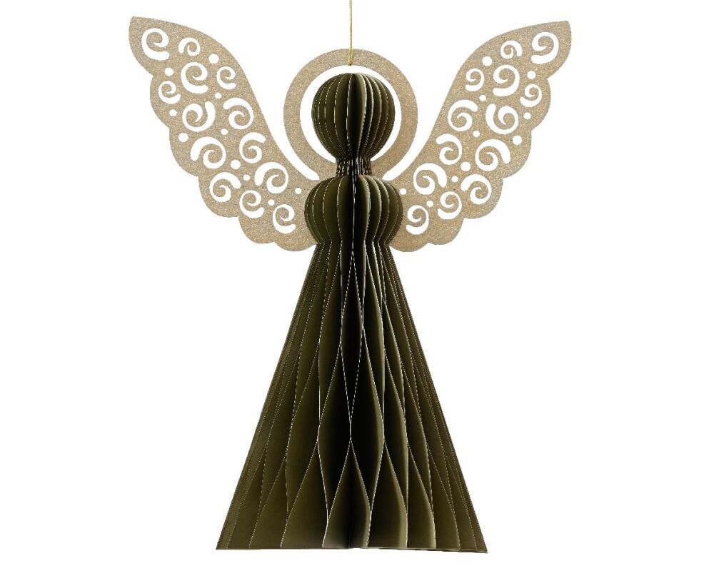 Angel Paper Ornament - Dia 16cm - Green