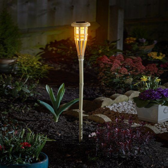 Solar Stake Light - Flaming Bamboo Tiki Torch