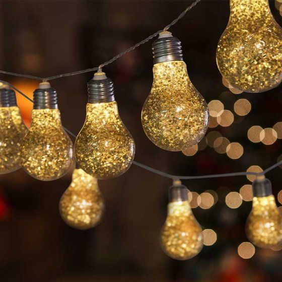 Christmas String Lights  - Glitter Bulb - Gold - Set of 10