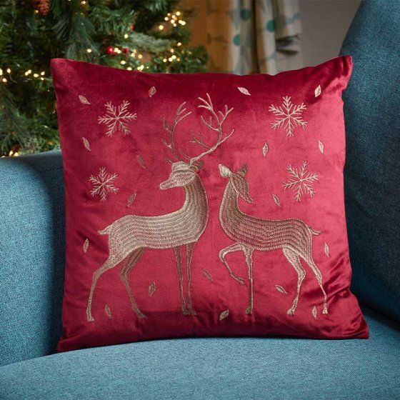 Christmas Cushion - Reindeer - Ruby