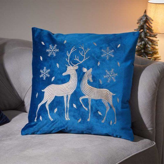 Christmas Cushion - Reindeer - Sapphire