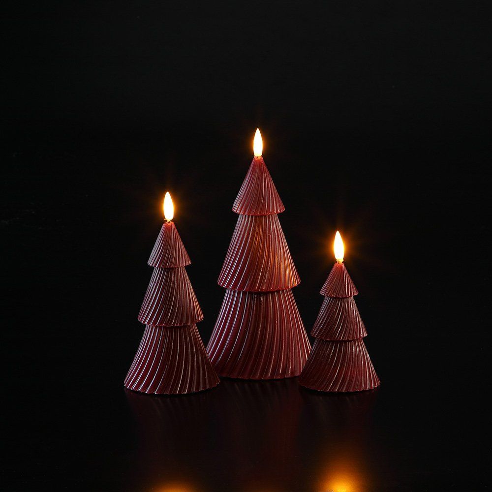 Christmas Tree Candles - Set of 3 - Red - Battery Operated