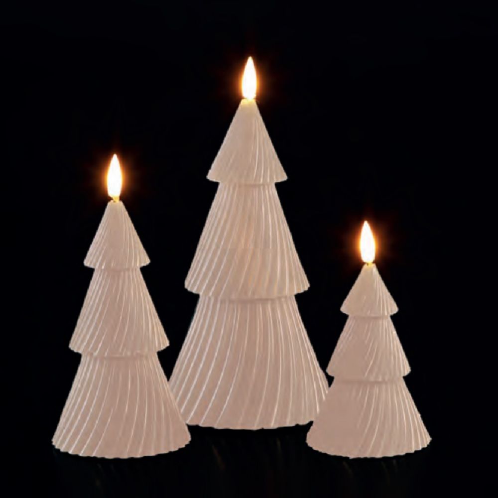 Christmas Tree Candles - Set of 3 - Cream - Battery Operated