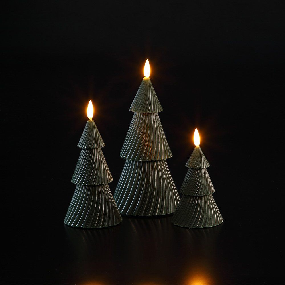 Christmas Tree Candles - Set of 3 - Green - Battery Operated