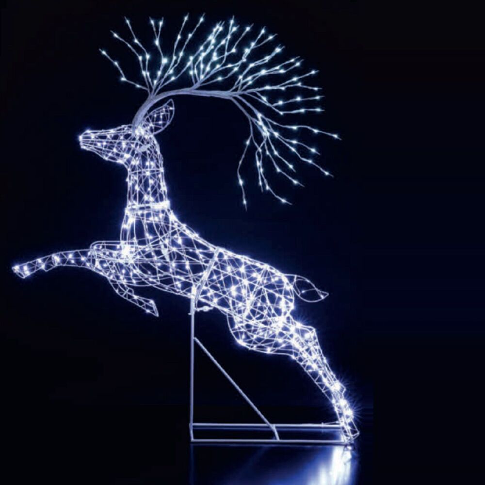 Christmas  Outdoor Figures - Richmond Leaping Stag  - 1.5m - 528 Flexi Wire Leds - White