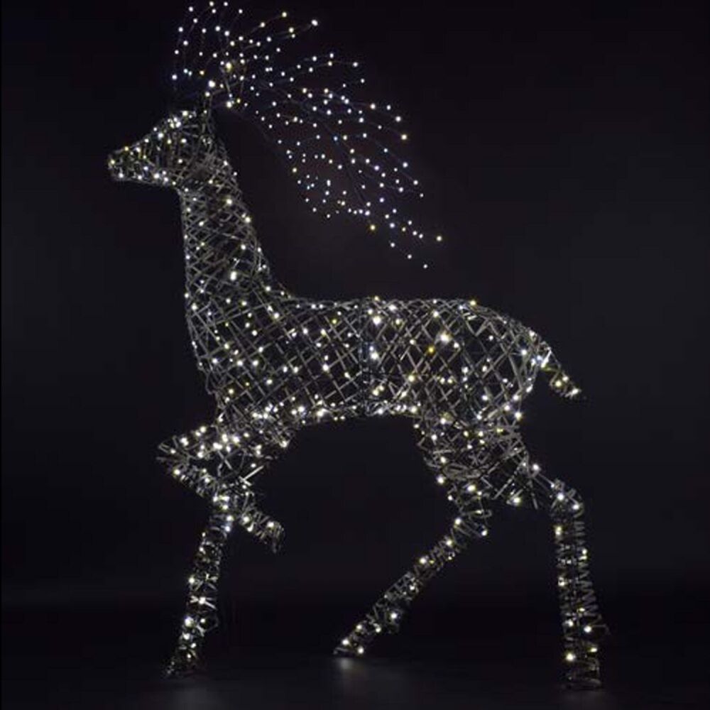 Christmas  Outdoor Figures - Stag Grey Rattan - Highland Stag - 2m - 500 Leds