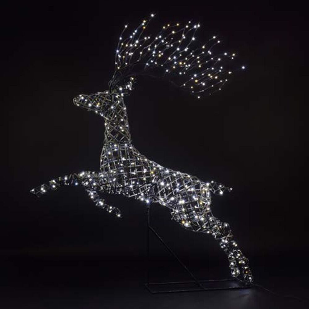 Christmas  Outdoor Figures Grey Rattan - Richmond Leaping Stag - 1,5m - 378 Duo Leds