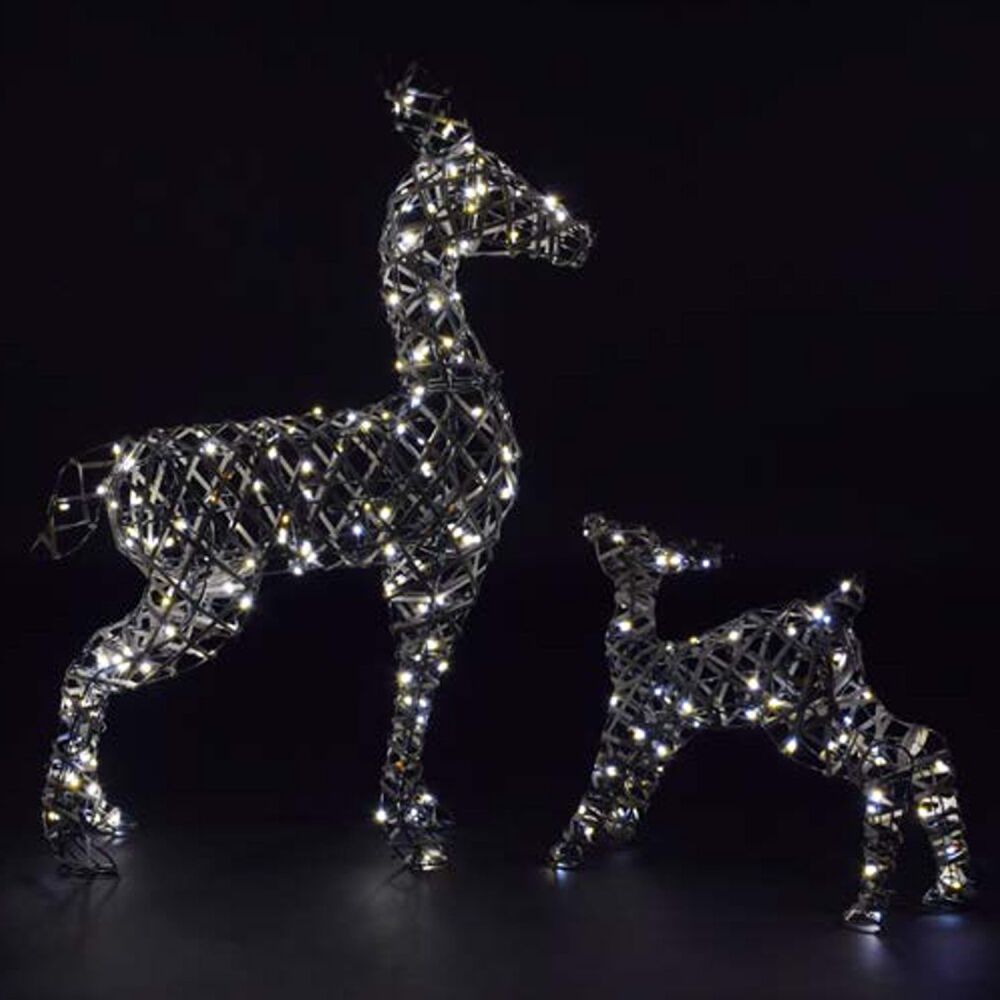 Christmas Outdoor Figures Grey Rattan - Richmond Deer & Fawn - 90cm - 350 Duo Leds