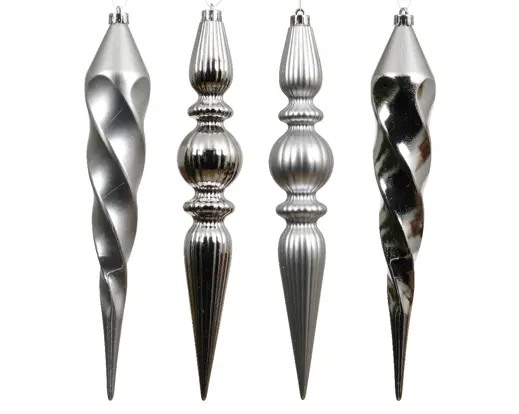 Christmas Tree Ornaments - Silver - Set of 4