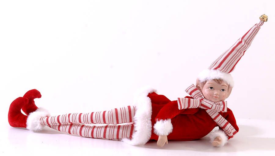 Christmas Elf -Red Stripes - Boy - On Ladder