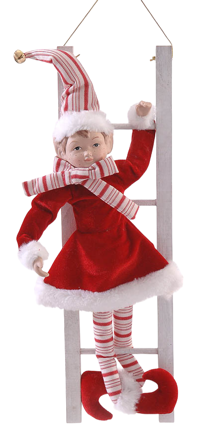 Christmas Elf -Red Stripes - Girl - On Ladder