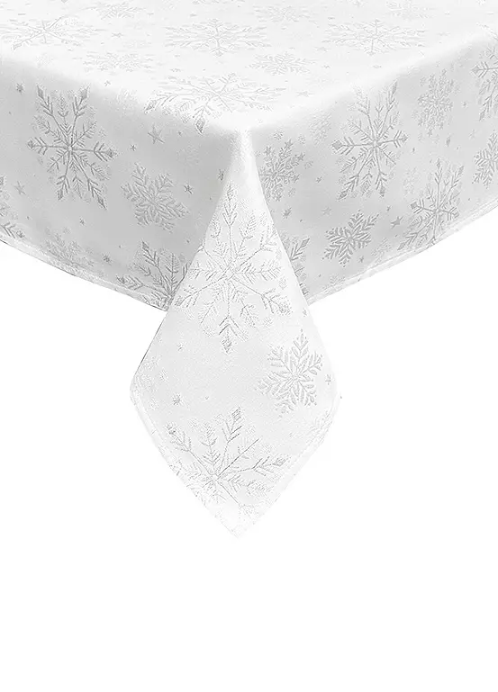 Christmas Table Cloth - Snow Fall - White/Silver