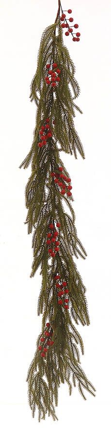 Christmas Pine Leave  with Red Berries Garland - 150cm
