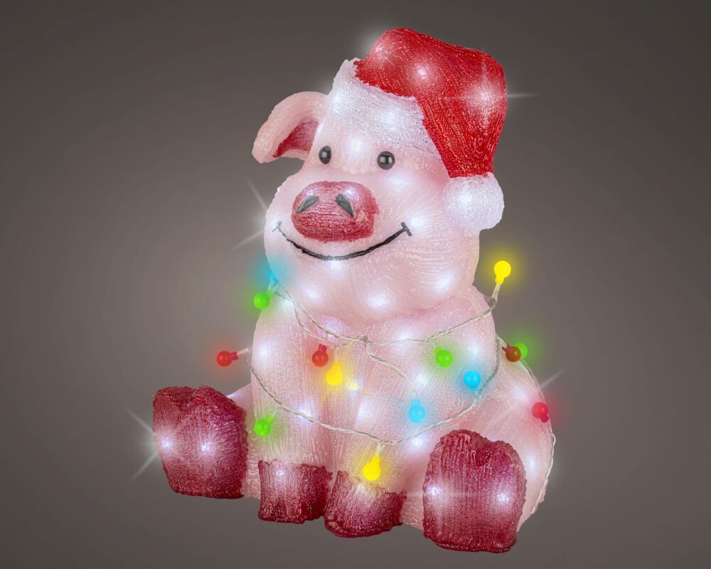 Acrylic Christmas Figure - Pig with Santa Hat