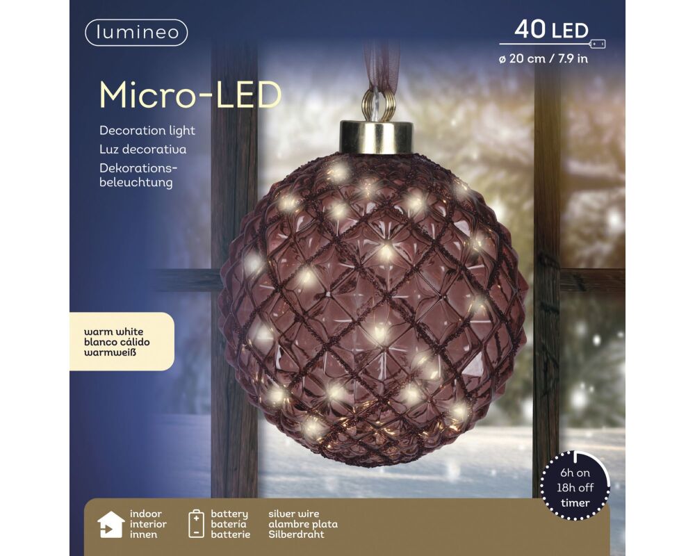 In-Lit Hanging Glass Decor - Ball - Maroon