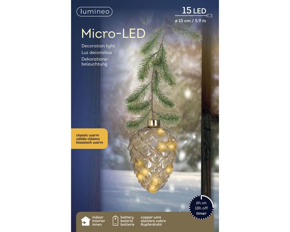 In-Lit Hanging Glass Decor - Pinecone - Pine Branch