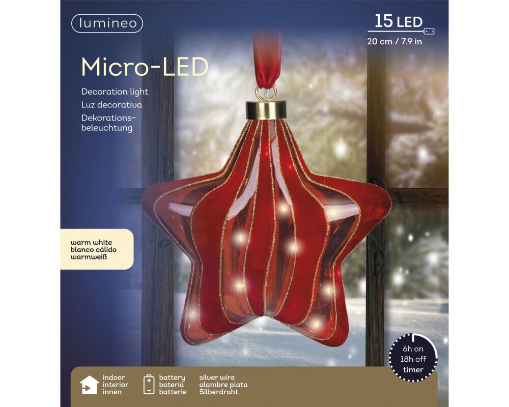 In-Lit Hanging Glass Decor - Star - Red Velvet